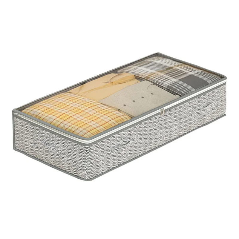 H25 Durchsichtige Fensterlagerungstasche unter dem Bett Vliesstoff staubdichter Organizer für Kleidung Decken Kissen, 100 x 50 x 25 cm