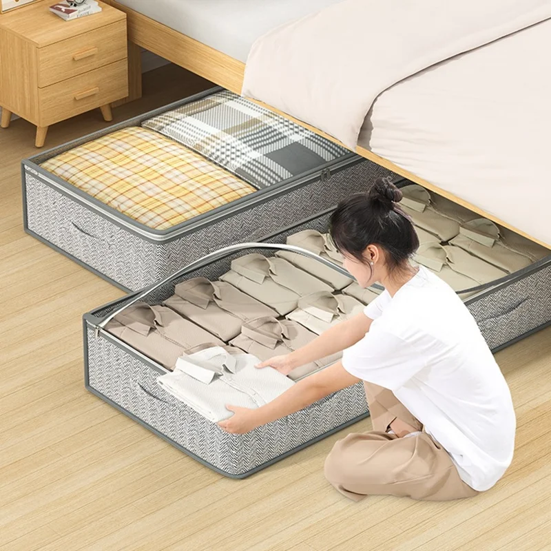 H25 Durchsichtige Fensterlagerungstasche unter dem Bett Vliesstoff staubdichter Organizer für Kleidung Decken Kissen, 100 x 50 x 25 cm
