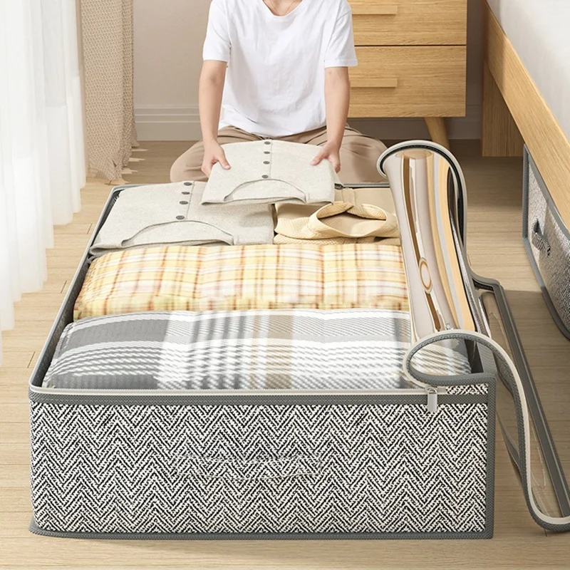H25 Durchsichtige Fensterlagerungstasche unter dem Bett Vliesstoff staubdichter Organizer für Kleidung Decken Kissen, 100 x 50 x 25 cm