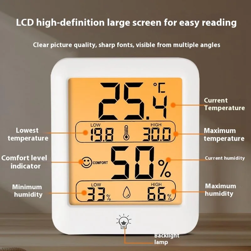 YZ6054 High Precision Digital Thermometer Hygrometer Indoor Temperature Humidity Monitor with Backlit (No Battery)