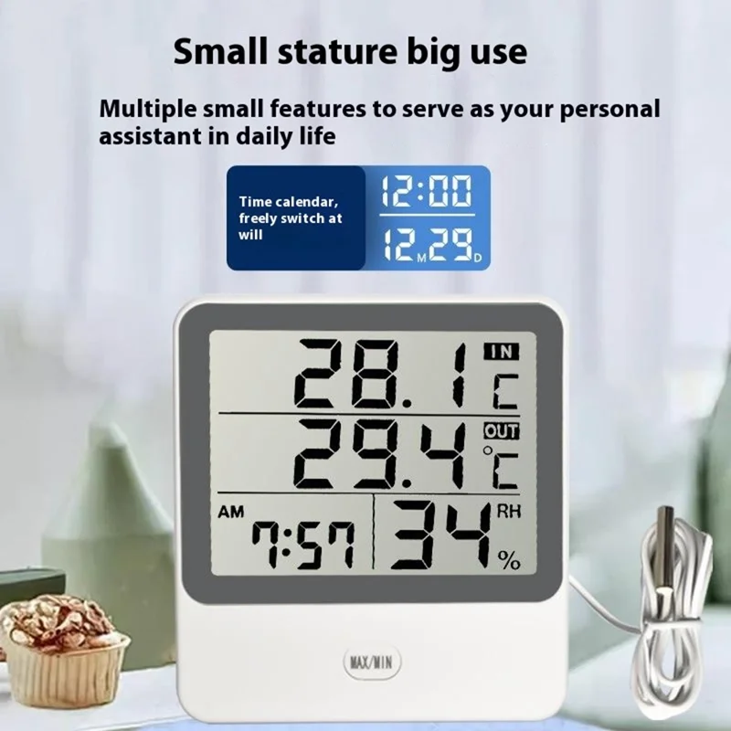 CX-1219 Large Screen High Precision Indoor Outdoor Thermometer Hygrometer Alarm Clock with Waterproof Probe (No Battery)