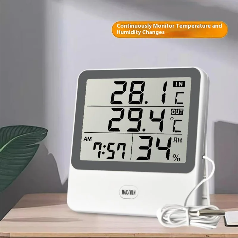 CX-1219 Large Screen High Precision Indoor Outdoor Thermometer Hygrometer Alarm Clock with Waterproof Probe (No Battery)