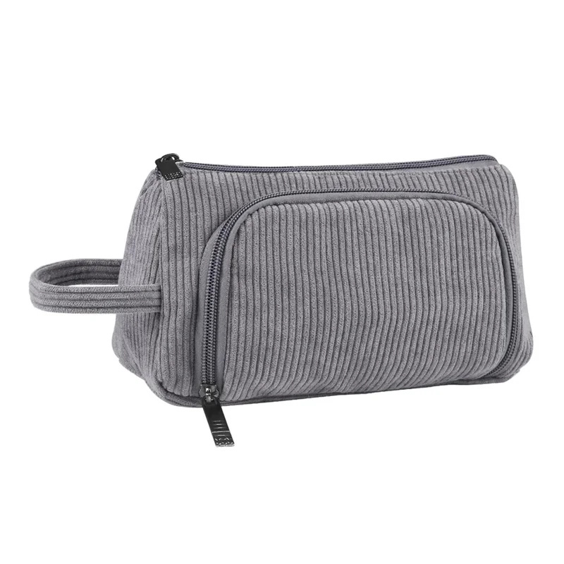 HAWEEL HWL2131 Triangle Pencil Case with Handle Corduroy Makeup Bag Multipurpose Storage Pouch - Grey