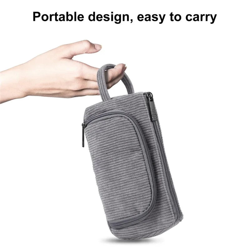 HAWEEL HWL2131 Triangle Pencil Case with Handle Corduroy Makeup Bag Multipurpose Storage Pouch - Grey