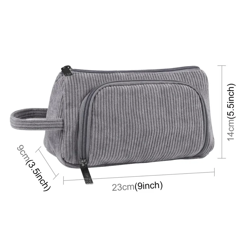 HAWEEL HWL2131 Triangle Pencil Case with Handle Corduroy Makeup Bag Multipurpose Storage Pouch - Grey