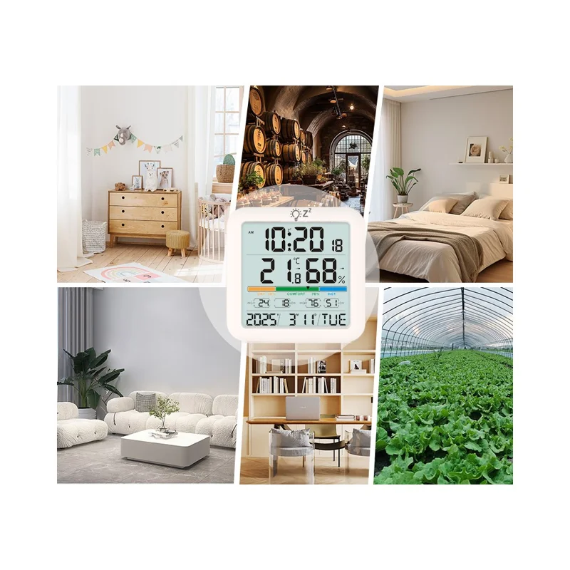 TS-8080 Large Screen Desktop Clock Digital Temperature Humidity Sensor Monitor with Comfort Level Indicator
