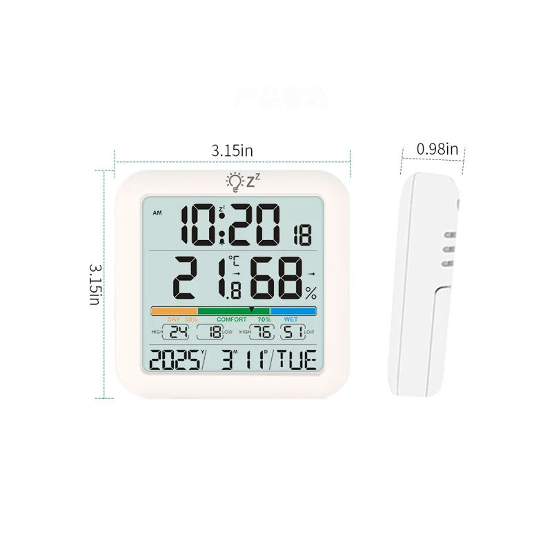 TS-8080 Large Screen Desktop Clock Digital Temperature Humidity Sensor Monitor with Comfort Level Indicator