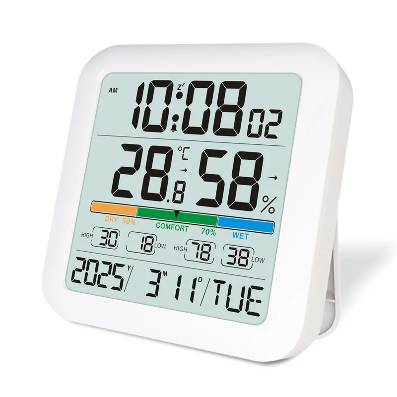 TS-8080 Large Screen Desktop Clock Digital Temperature Humidity Sensor Monitor with Comfort Level Indicator