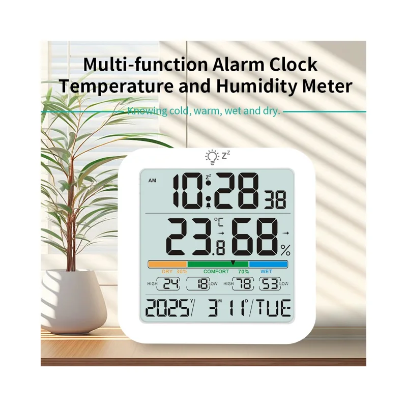 TS-8080 Large Screen Desktop Clock Digital Temperature Humidity Sensor Monitor with Comfort Level Indicator