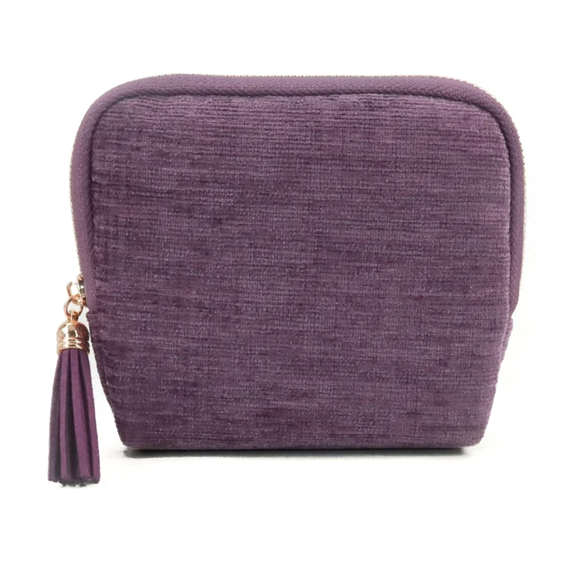 Jewelry Organizer Bag Tassel Zipper Pouch Multi-Compartment Storage Case for Rings Pendants Bracelets - Purple