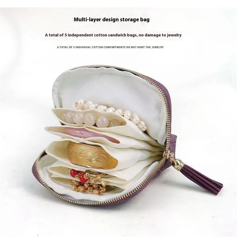 Jewelry Organizer Bag Tassel Zipper Pouch Multi-Compartment Storage Case for Rings Pendants Bracelets - Purple
