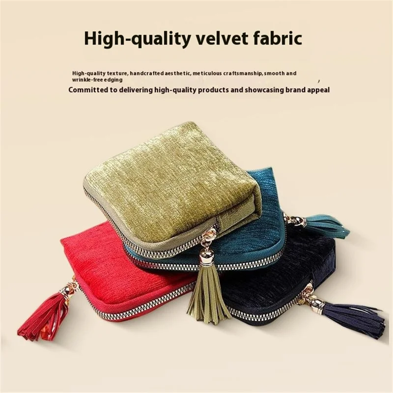 Jewelry Organizer Bag Tassel Zipper Pouch Multi-Compartment Storage Case for Rings Pendants Bracelets - Purple