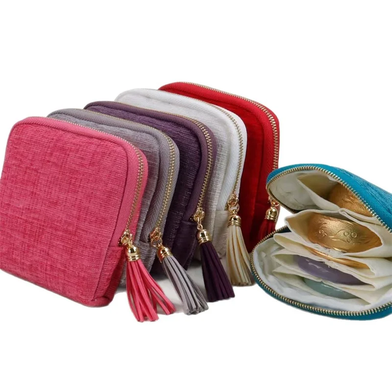 Jewelry Organizer Bag Tassel Zipper Pouch Multi-Compartment Storage Case for Rings Pendants Bracelets - Purple