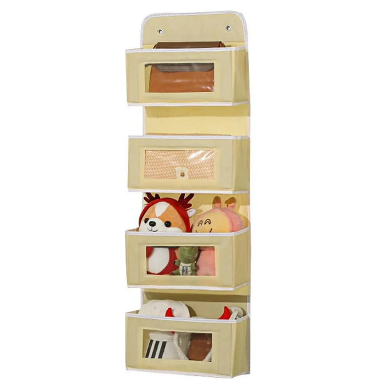 Organisateur Suspendu à Accrocher sur la Porte avec 4 Niveaux de Rangement, Sac avec Fenêtre Transparente pour Jouets et Objets Divers - Jaune