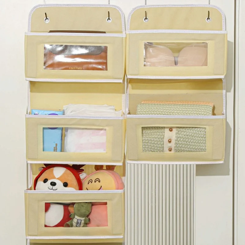 Organisateur Suspendu à Accrocher sur la Porte avec 4 Niveaux de Rangement, Sac avec Fenêtre Transparente pour Jouets et Objets Divers - Jaune