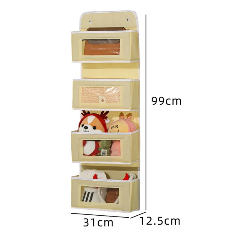 Organisateur Suspendu à Accrocher sur la Porte avec 4 Niveaux de Rangement, Sac avec Fenêtre Transparente pour Jouets et Objets Divers - Jaune