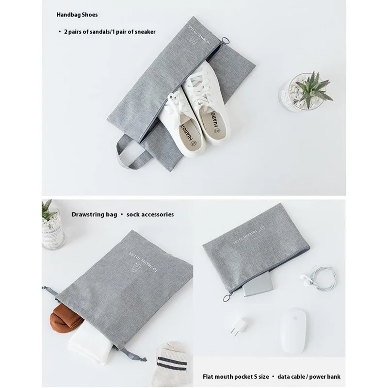 Travel Organizer Set 7 Pieces Clothing Sorting Packing Cubes Waterproof Luggage Storage Bags - Grey