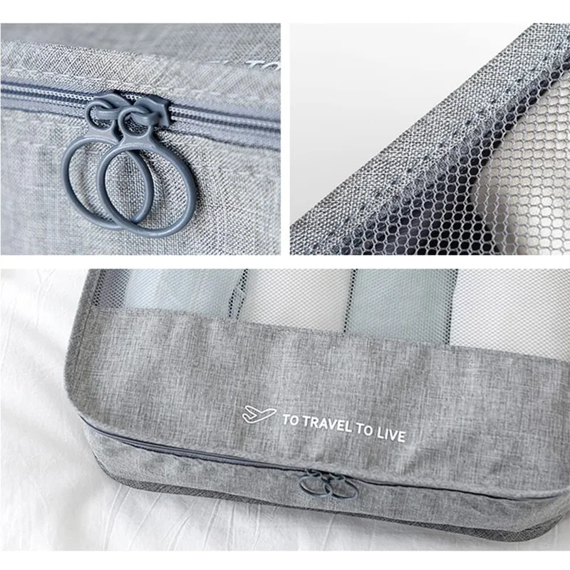 Travel Organizer Set 7 Pieces Clothing Sorting Packing Cubes Waterproof Luggage Storage Bags - Grey