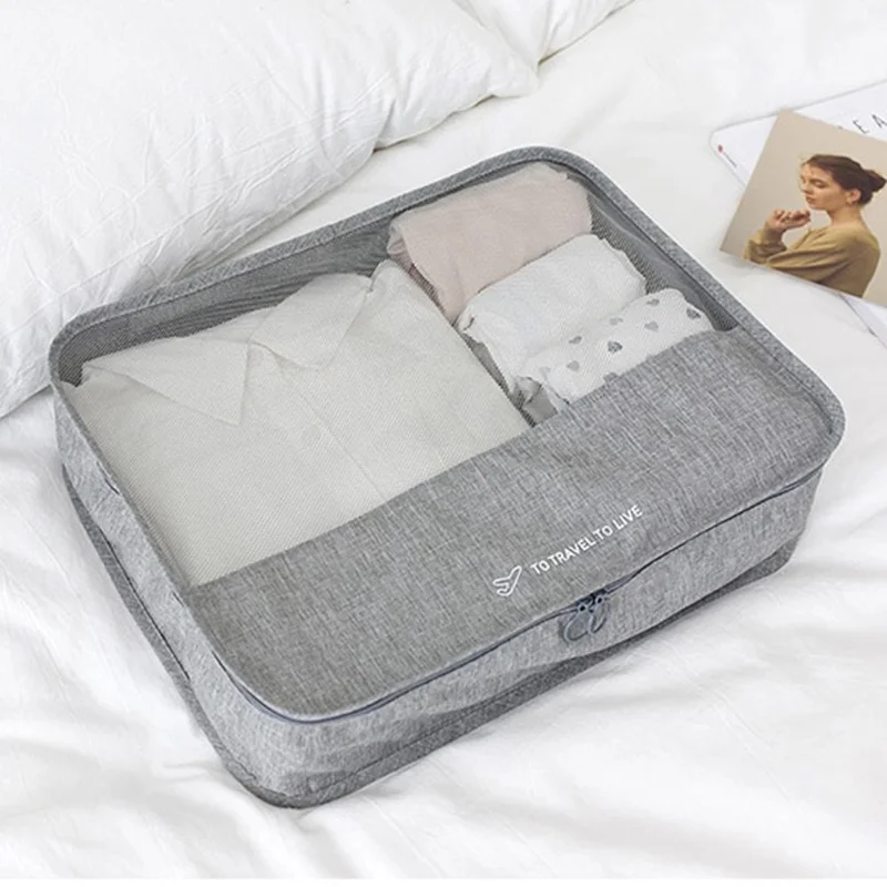 Travel Organizer Set 7 Pieces Clothing Sorting Packing Cubes Waterproof Luggage Storage Bags - Black