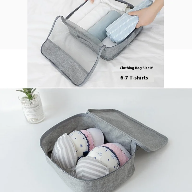 Travel Organizer Set 7 Pieces Clothing Sorting Packing Cubes Waterproof Luggage Storage Bags - Black