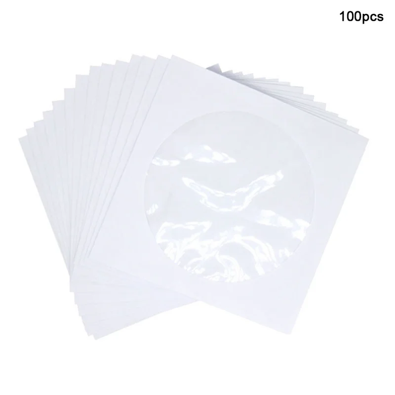 100Pcs 80g 12cm Paper Sleeves for CD DVD Disc Transparent Window White Storage Envelope