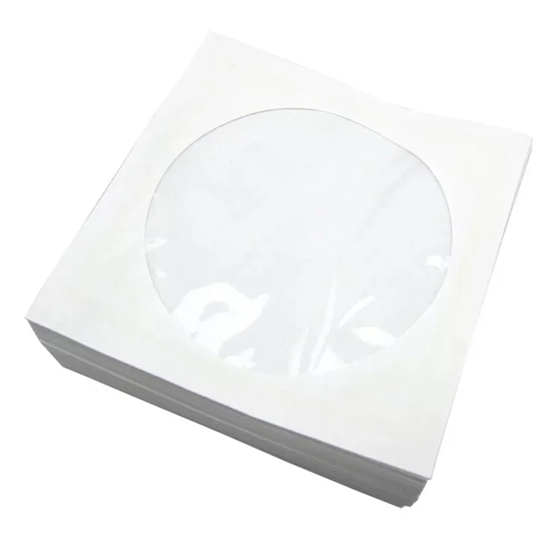 100Pcs 80g 12cm Paper Sleeves for CD DVD Disc Transparent Window White Storage Envelope