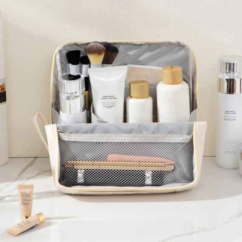 Bolsa Cosmética de PU com Grande Capacidade, Portátil para Viagem, Organizador de Maquiagem - Branco