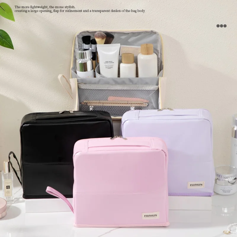 Bolsa Cosmética de PU com Grande Capacidade, Portátil para Viagem, Organizador de Maquiagem - Branco