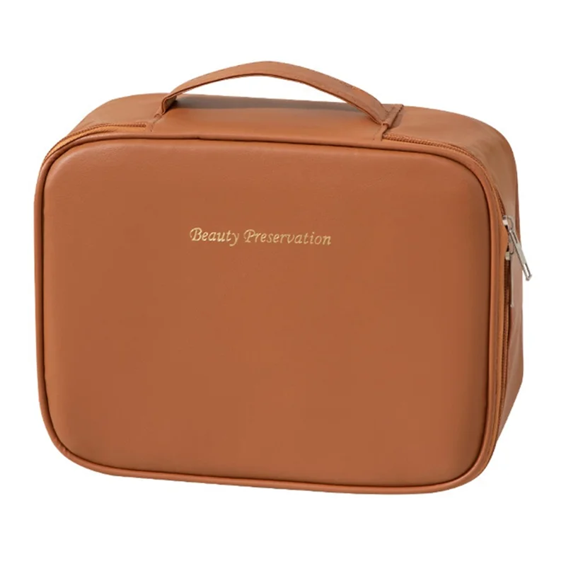 Detachable Makeup Bag Large Capacity Toiletry Organizer Travel Adjustable Compartments Storage Pouch - Brown