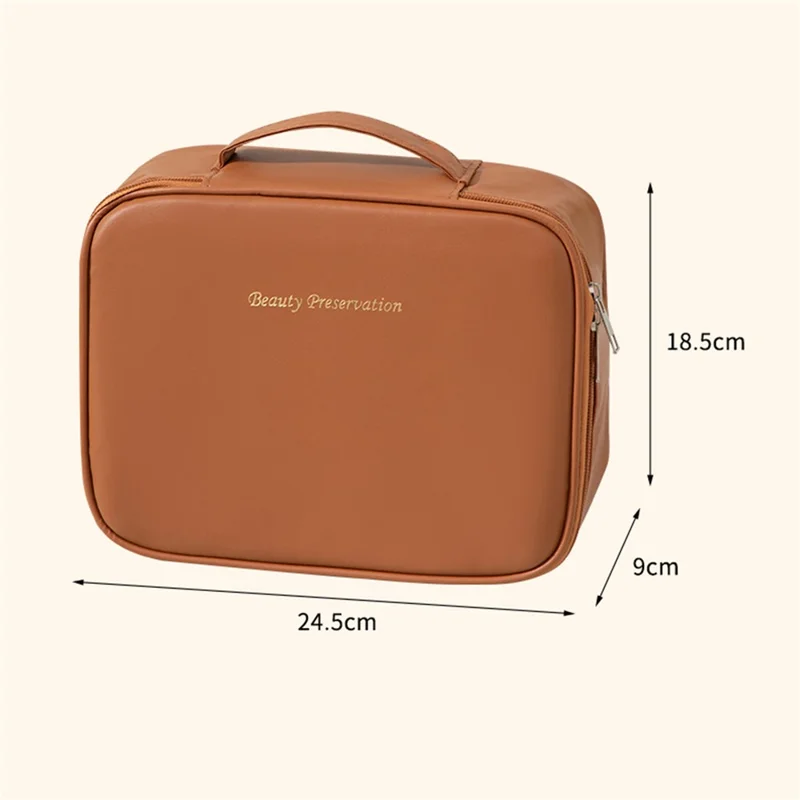 Detachable Makeup Bag Large Capacity Toiletry Organizer Travel Adjustable Compartments Storage Pouch - Brown
