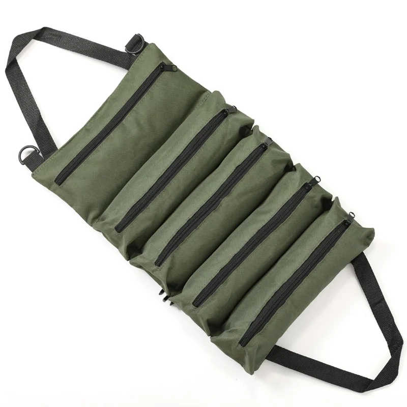 Sac à outils portable pliable en tissu Oxford pour travaux de menuiserie, électricien, réparation automobile - Organisateur avec 5 compartiments - Vert