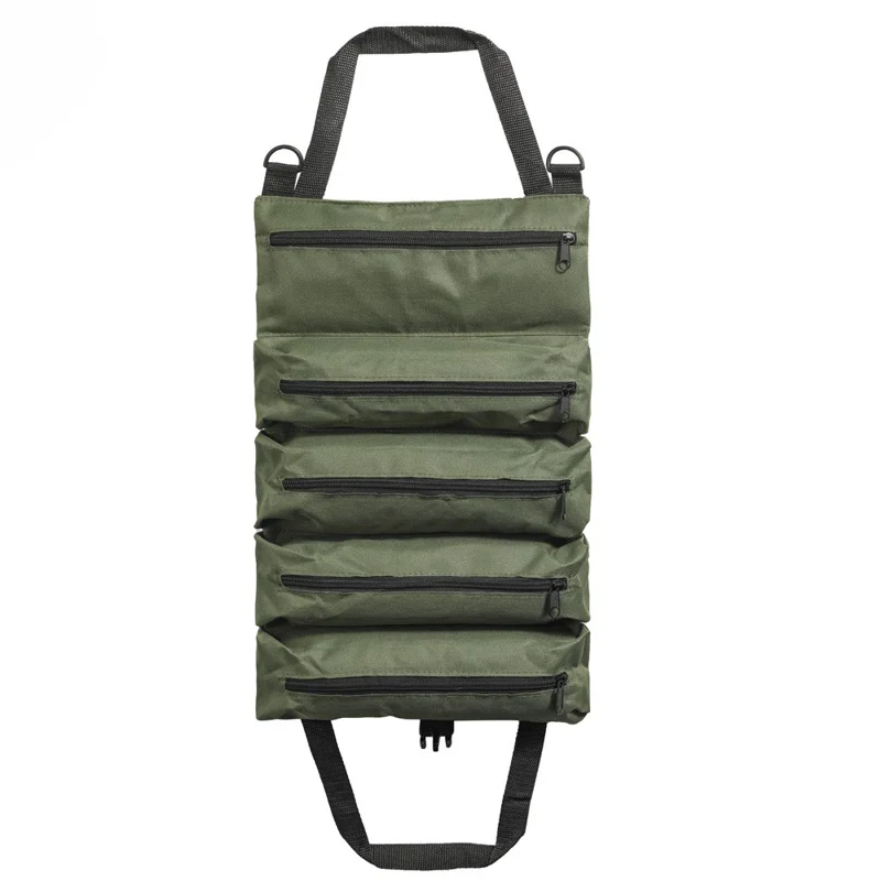 Sac à outils portable pliable en tissu Oxford pour travaux de menuiserie, électricien, réparation automobile - Organisateur avec 5 compartiments - Vert