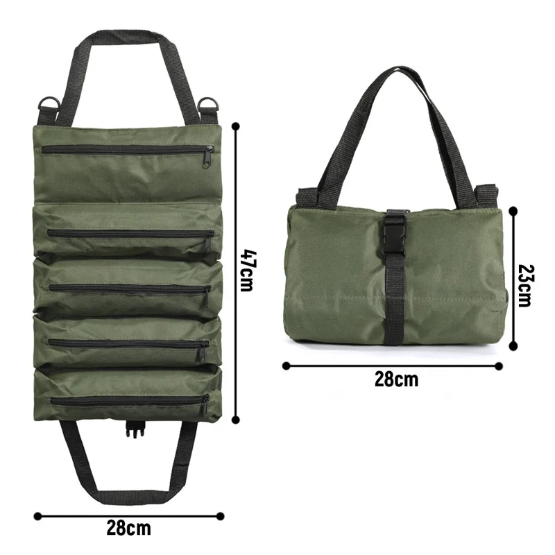 Sac à outils portable pliable en tissu Oxford pour travaux de menuiserie, électricien, réparation automobile - Organisateur avec 5 compartiments - Vert