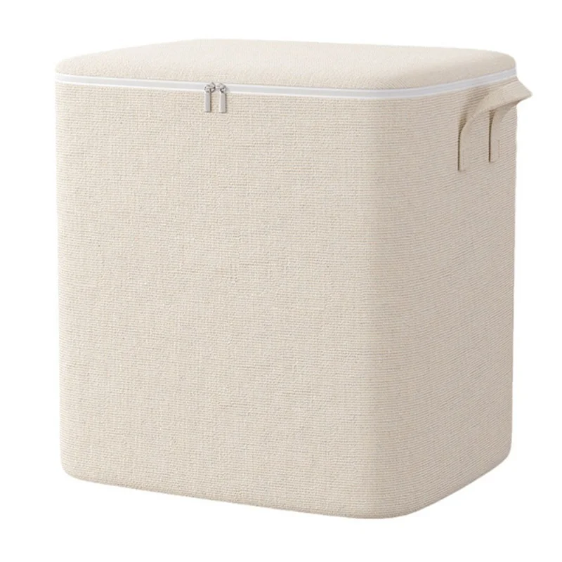 Size M Cotton Linen Storage Bag with Dual Handles for Bedroom Organization Moving Packing, 50 x 40 x 50cm