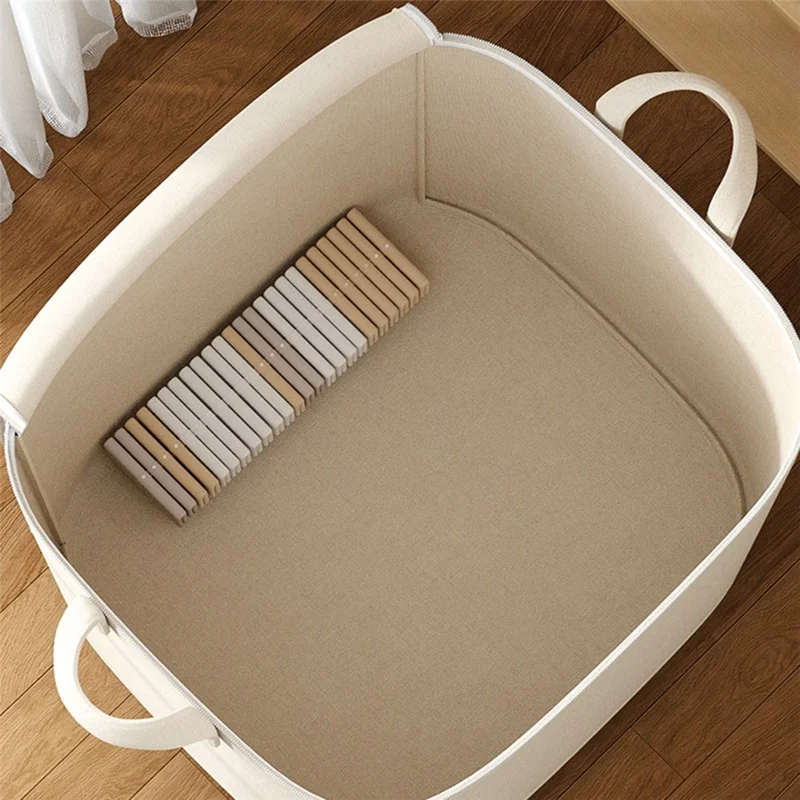 Size M Cotton Linen Storage Bag with Dual Handles for Bedroom Organization Moving Packing, 50 x 40 x 50cm