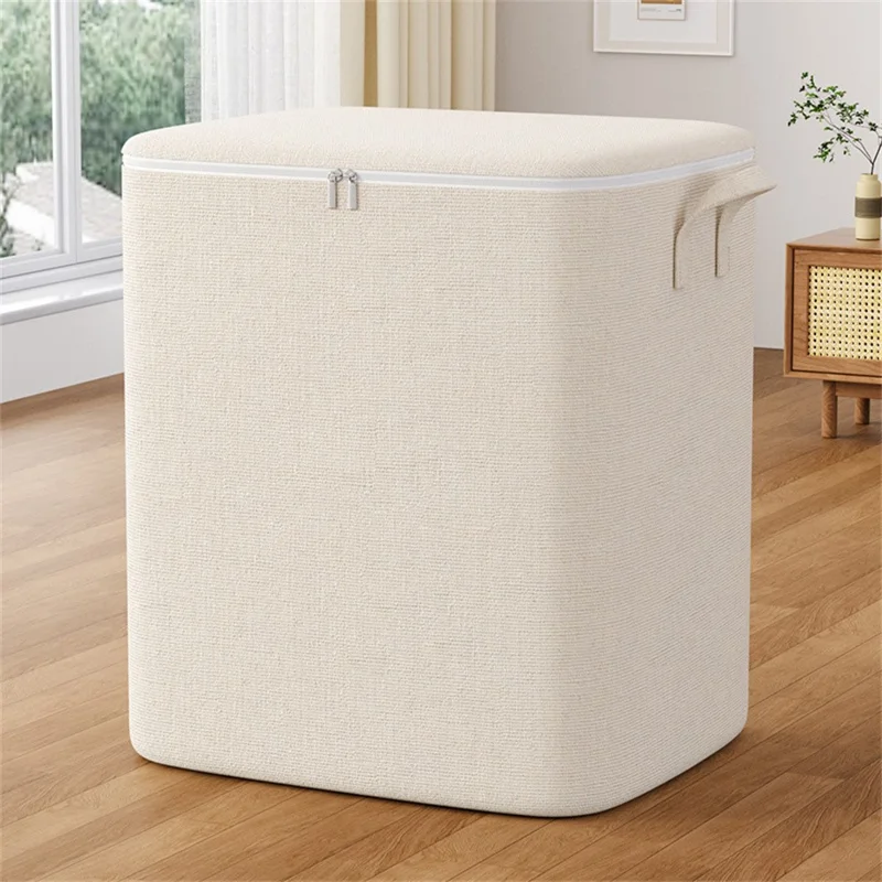 Size M Cotton Linen Storage Bag with Dual Handles for Bedroom Organization Moving Packing, 50 x 40 x 50cm