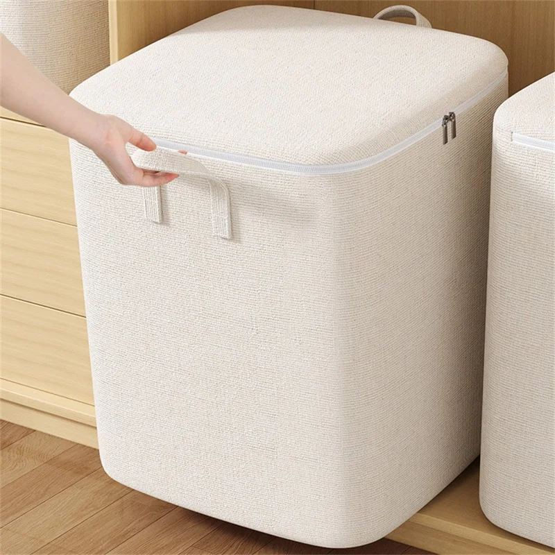 50 x 50 x 60cm Large Zippered Cotton Linen Storage Bag for Bedding Clothes Organizer Pouch