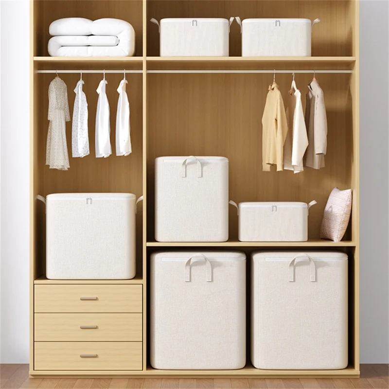 50 x 50 x 60cm Large Zippered Cotton Linen Storage Bag for Bedding Clothes Organizer Pouch