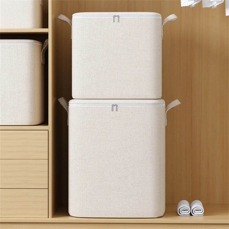 50 x 50 x 60cm Large Zippered Cotton Linen Storage Bag for Bedding Clothes Organizer Pouch