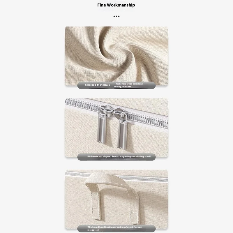 60 x 50 x 70cm Large Zippered Cotton Linen Storage Bag for Bedding Clothes Organizer Pouch