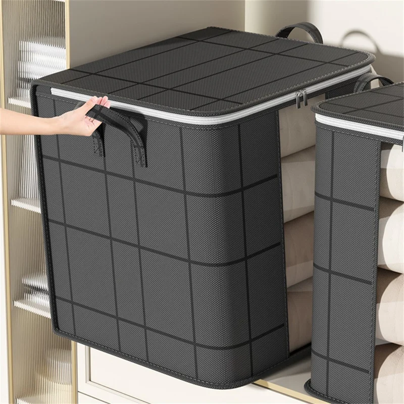 35 x 25 x 20cm Quilt Storage Bag Double Zipper Visible Window Clothes Container with Handle