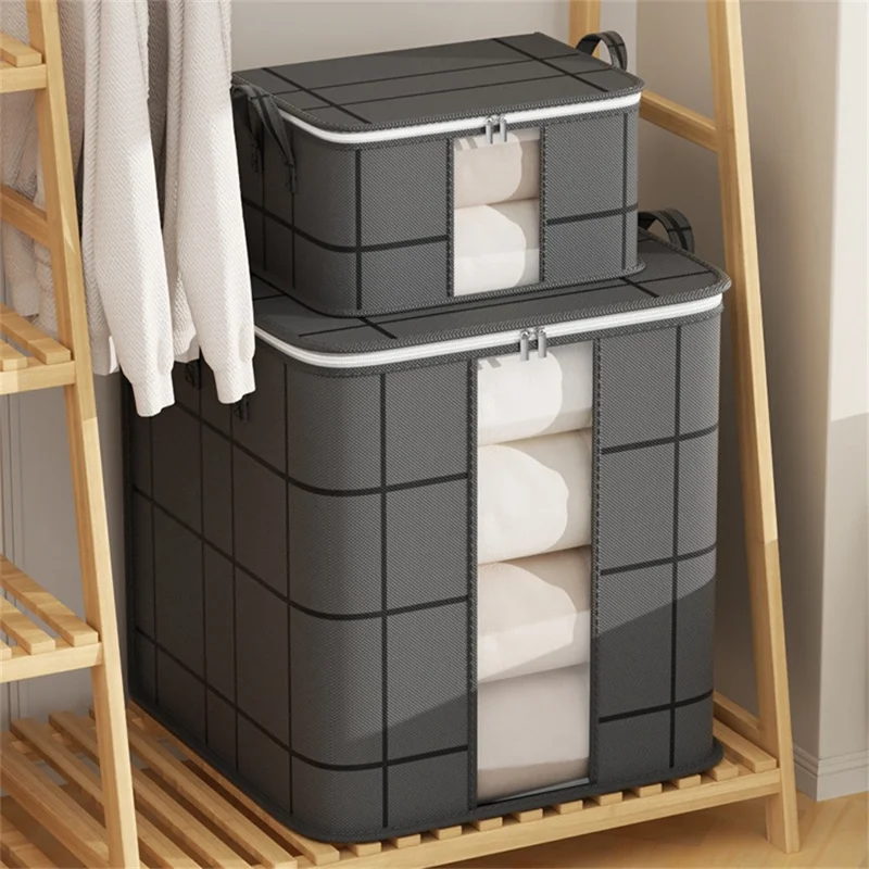 35 x 25 x 20cm Quilt Storage Bag Double Zipper Visible Window Clothes Container with Handle