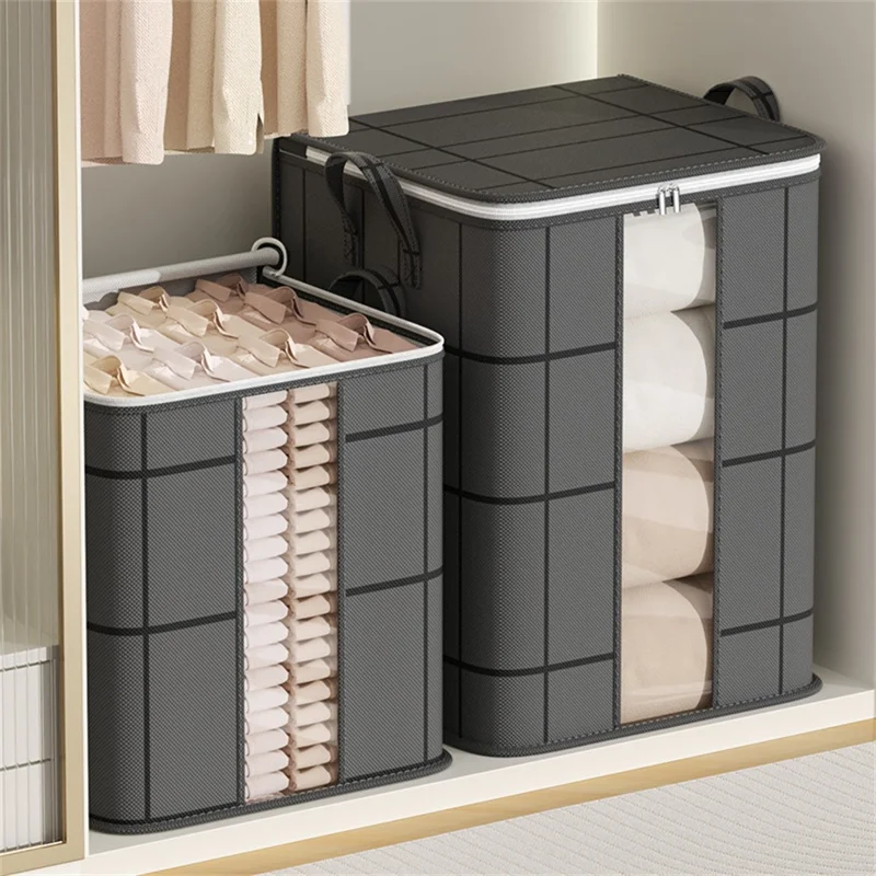 48 x 44 x 48cm Quilt Storage Bag Double Zipper Visible Window Clothes Container with Handle