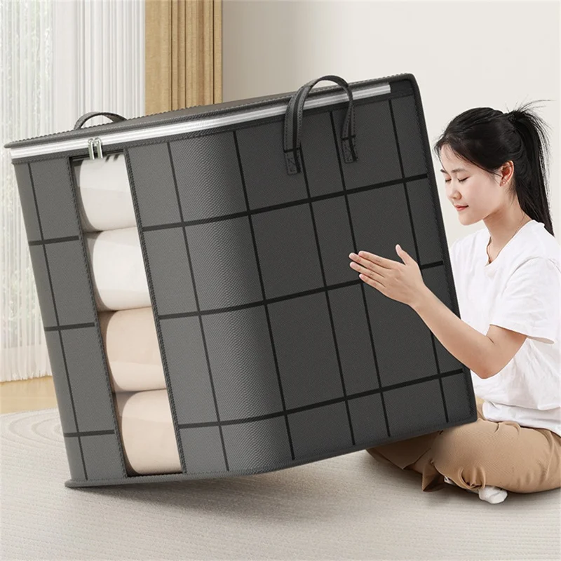 48 x 44 x 48cm Quilt Storage Bag Double Zipper Visible Window Clothes Container with Handle