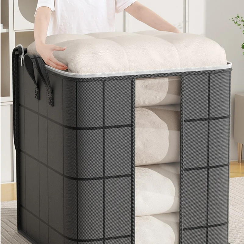 52 x 50 x 54cm Quilt Storage Bag Double Zipper Visible Window Clothes Container with Handle