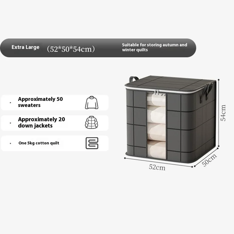 52 x 50 x 54cm Quilt Storage Bag Double Zipper Visible Window Clothes Container with Handle