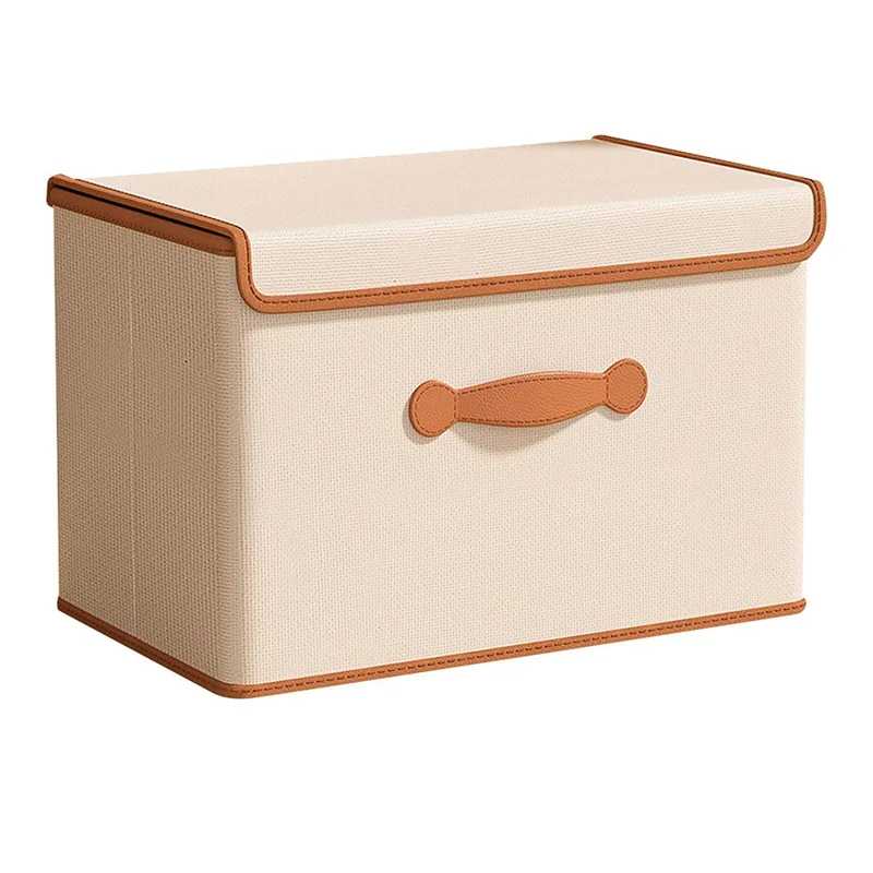 Caixa de Armazenamento Dobrável de 26 x 20 x 17 cm com Tampa, Organizador de Roupas em Tecido Não Tecido, Bege