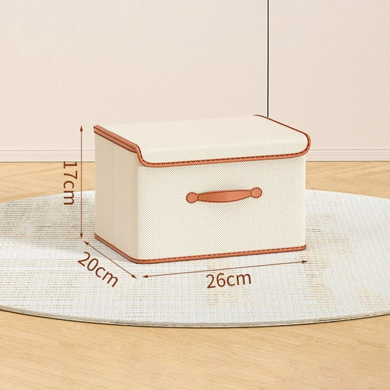 Caixa de Armazenamento Dobrável de 26 x 20 x 17 cm com Tampa, Organizador de Roupas em Tecido Não Tecido, Bege