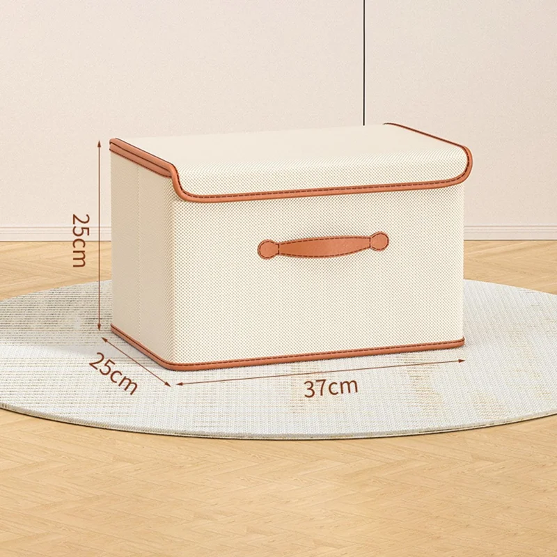 Caixa de Armazenamento Dobrável de 37 x 25 x 25 cm com Tampa, Organizador de Roupas em Tecido Não Tecido, Bege