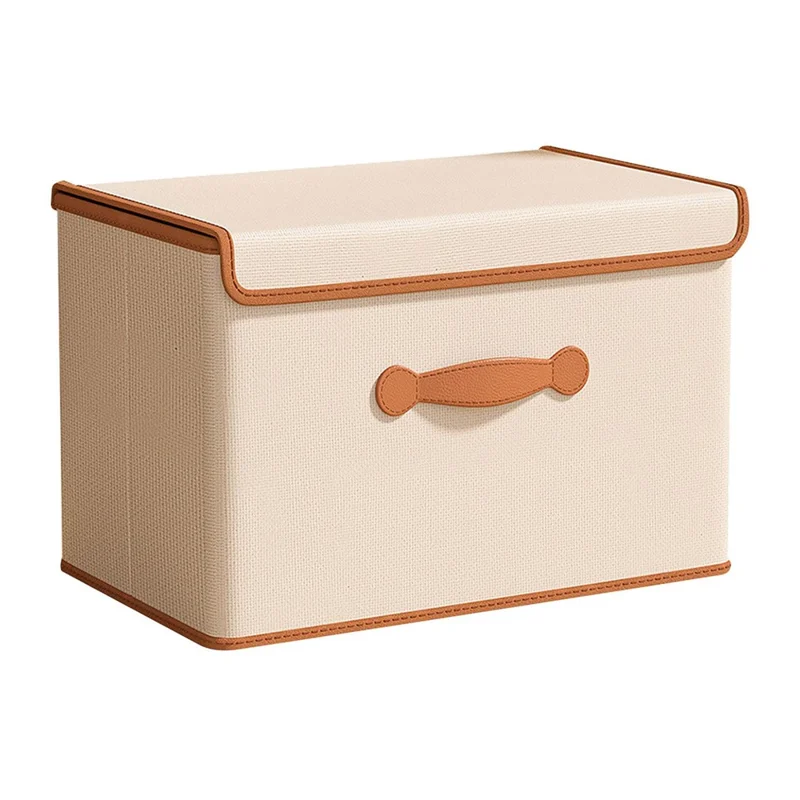 Caixa de Armazenamento Dobrável de 45 x 35 x 25 cm com Tampa, Organizador de Roupas em Tecido Não Tecido, Bege